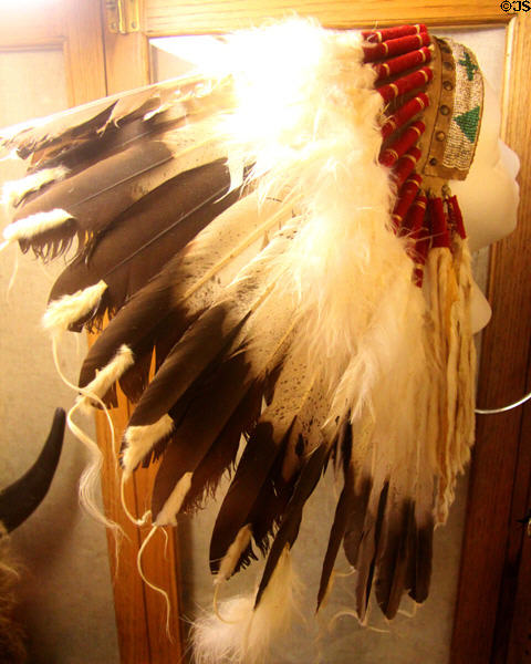 Eagle feather (using painted turkey feathers) replica headdress at Stockyards Museum. Fort Worth, TX.