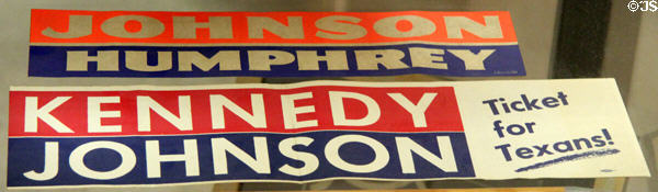Kennedy-Johnson & Johnson-Humphrey Presidential campaign bumper stickers at LBJ Museum. San Marcos, TX.