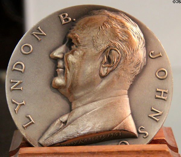 LBJ commemorative Presidential medal (1963) at LBJ Museum. San Marcos, TX.
