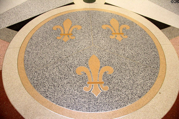 French flag shield on floor under dome at Texas State Capitol. Austin, TX.