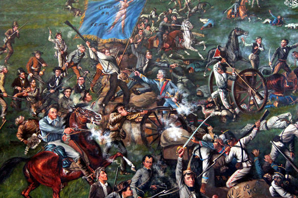 Detail of Battle of San Jacinto (April 21, 1836) painting (1898) by H.A. McArdle at Texas State Capitol. Austin, TX.