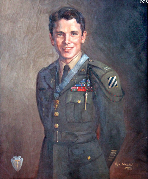 Captain Audie Murphy, WWII hero portrait (1950) by Kipp Soldwedel at Texas State Capitol. Austin, TX.