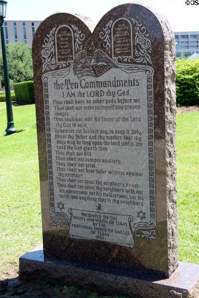The Ten Commandments monument (1961) at Texas State Capitol. Austin, TX.