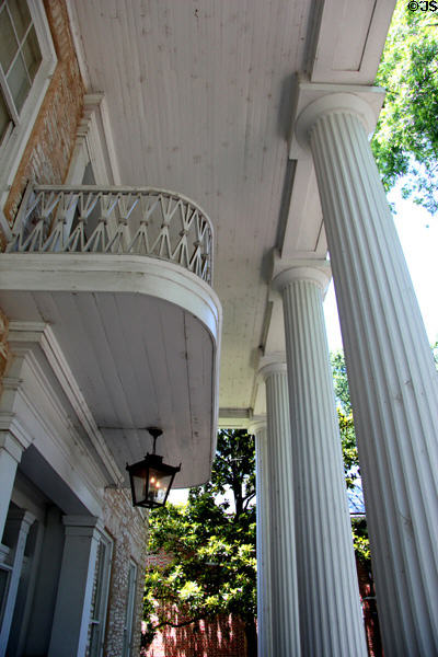 Portico & balustrade of Neill-Cochran House in style of noted Texas architect Abner Cook. Austin, TX.