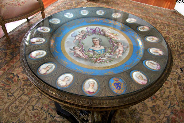 Sevres Porcelain Madame Du Barry centre table with inset portraits at Neill-Cochran House Museum. Austin, TX.