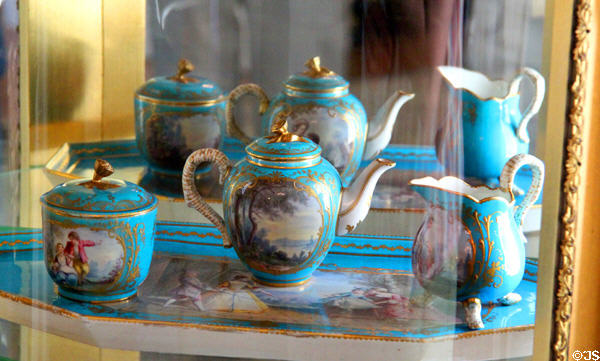 Blue Sevres porcelain coffee service at Neill-Cochran House Museum. Austin, TX.