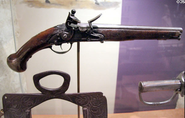 Spanish flintlock pistol (c1786) (lent: Texas Museum of Military History) at Bullock Texas State History Museum. Austin, TX.