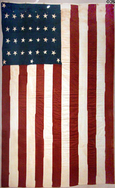 28-32-star U.S. flag (c1846) where owner added stars as states joined (lent: private collection)at Bullock Texas State History Museum. Austin, TX.
