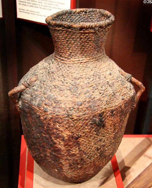 Apache water jug (c1880s) (lent: U/TX Austin) at Bullock Texas State History Museum. Austin, TX.