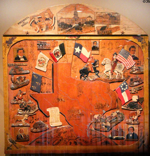 Texas Centennial carving (c1935) displayed at Exposition by Fannie Bruce Shaw (lent: private collection) at Bullock Texas State History Museum. Austin, TX.