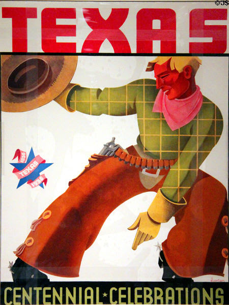 Cowboy on Texas Centennial Exposition poster (1936) at Bullock Texas State History Museum. Austin, TX.