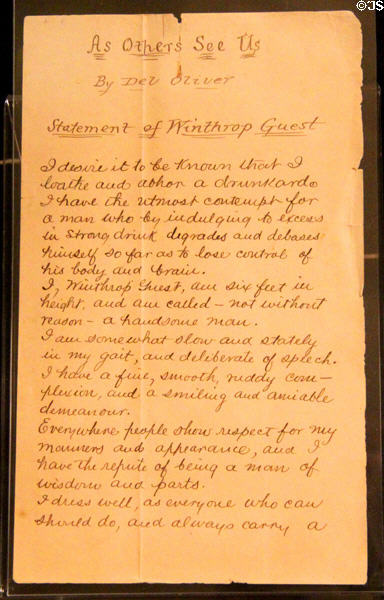 Manuscript by O. Henry under pen name of Del Oliver at O. Henry Museum. Austin, TX.