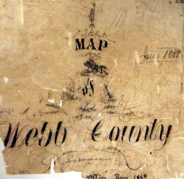 Map of Webb County (1888) drawn by William Sydney Porter in his job as draftsman for General Land Office at O. Henry Museum. Austin, TX.