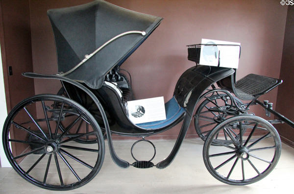 Victoria Coach (after 1875) in which President William McKinley is said to have ridden (1889) & President Teddy Roosevelt rode (1905) during visits to Austin in Wagon Shop at Pioneer Farms. Austin, TX.