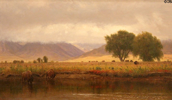 Buffalo on Platte River painting (1866) by Worthington Whittredge at Blanton Museum of Art. Austin, TX.