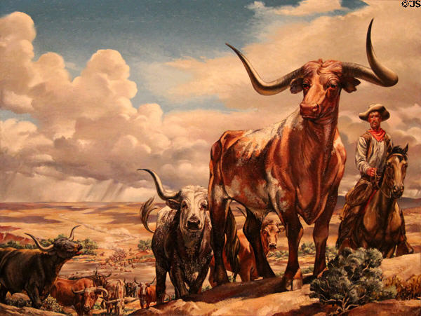 The Lead Steer painting (1941) by Tom Lea at Blanton Museum of Art. Austin, TX.