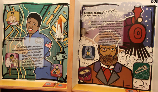 Displays of black scientists & technologists at George Washington Carver Museum. Austin, TX.