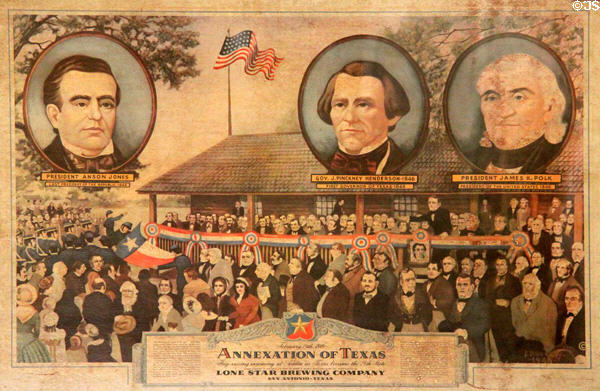 Poster marking Annexation of Texas by United States (Feb 18, 1846) at Gonzales Historical Memorial. Gonzales, TX.