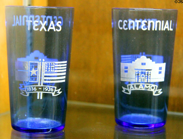 Texas Centennial commemorative drinking glasses (1936) at Gonzales Historical Memorial. Gonzales, TX.