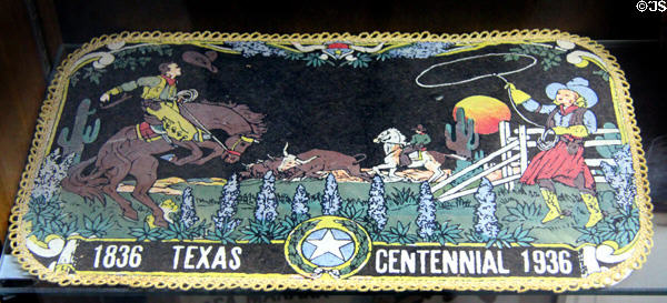 Texas Centennial commemorative tray (1936) at Gonzales Historical Memorial. Gonzales, TX.