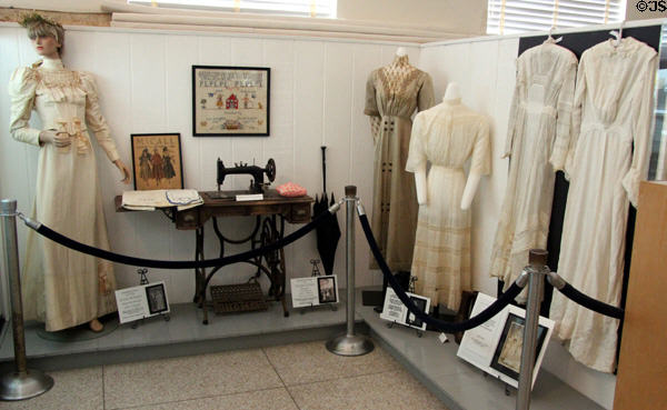 Antique dresses & sewing machine at Gonzales Historical Memorial. Gonzales, TX.