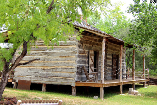 Rear of Gates log cabin ranch house (1856) at Pioneer Village. Gonzales, TX.