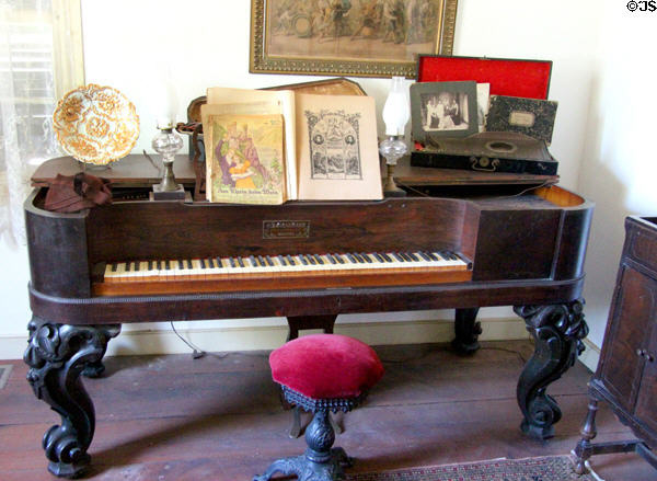 Piano made by Ernst Rosenkranz Co. (Dresden, Germany) in parlor of Baetge House at Conservation Plaza. New Braunfels, TX.