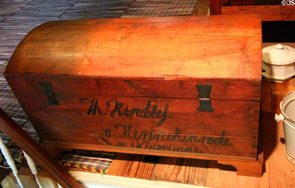 Immigrant's travel wooden chest at Museum of Texas Handmade Furniture. New Braunfels, TX.