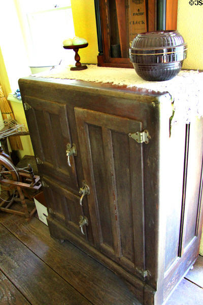 Wooden ice box in Breustedt kitchen at Museum of Texas Handmade Furniture. New Braunfels, TX.
