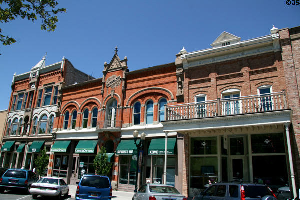 Row of restored Victorian buildings (42-22 West Center St.) in Provo Town Square restoration. Provo, UT.