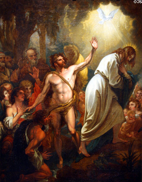 Baptism of Our Savior painting (c1794) by Benjamin West at BYU Museum of Art. Provo, UT.