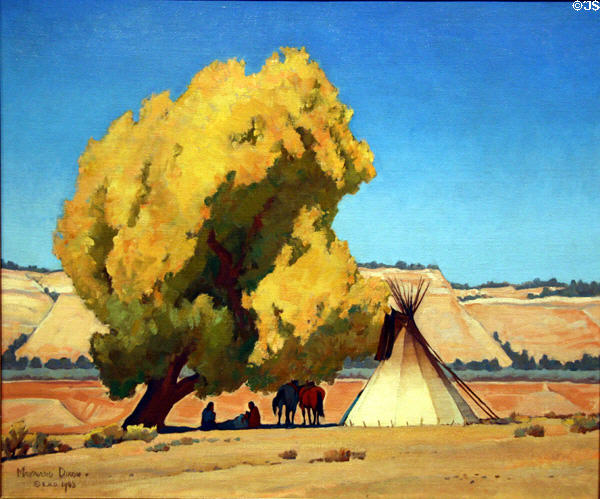 Lazy Autumn painting (1943) of native campsite by Maynard Dixon at BYU Museum of Art. Provo, UT.