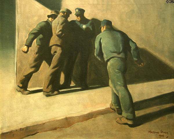 Law & Disorder painting (1934) of strikers confronting police by Maynard Dixon at BYU Museum of Art. Provo, UT.