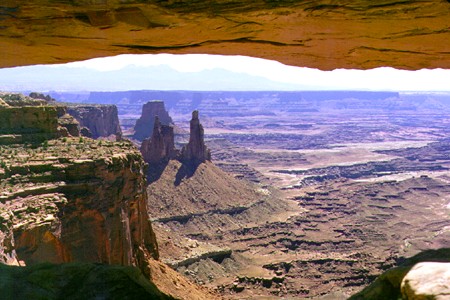 Canyonlands National Park landscape framed by overhang. UT.