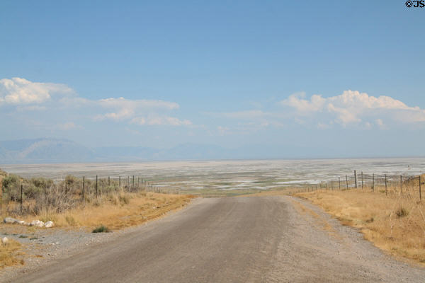View from near Promontory Point NHS over flats of Great Salt Lake which Transcontinental had to skirt. UT.