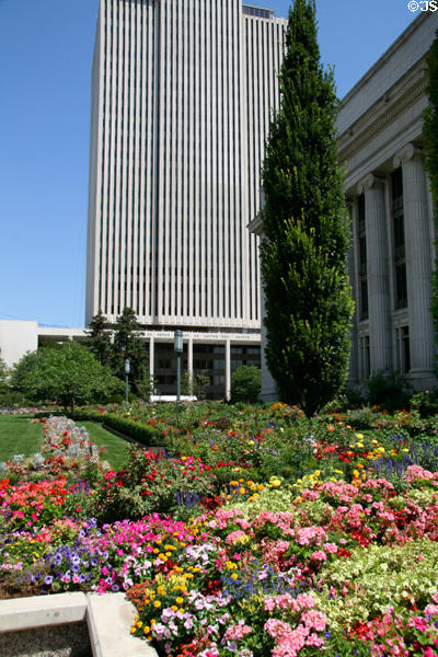 Flower garden beside LDS Church Administration Buildings. Salt Lake City, UT.