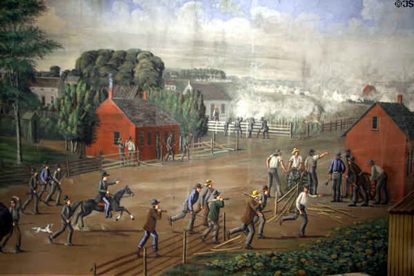 Painting of evacuation of Nauvoo, IL in face of local anti-Mormon violence at Mormon Museum. Salt Lake City, UT.