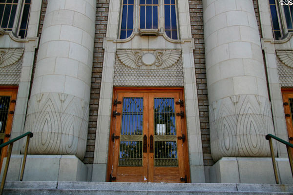 Egyptian style lotus pillars of Masonic Temple. Salt Lake City, UT.