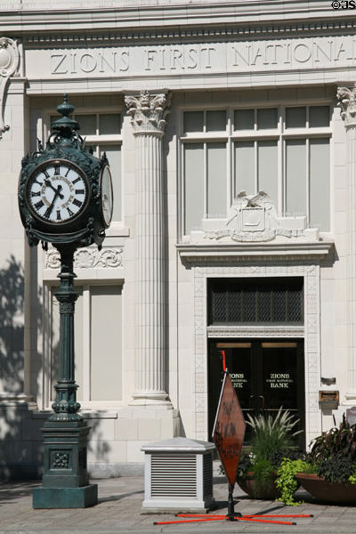 Original street clock (1873) in front of Zions First National Bank. Salt Lake City, UT.