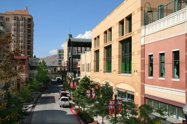 Modern architecture & mall-like street of the Gateway. Salt Lake City, UT.