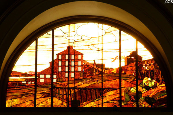 Mining mill stained glass window at Union Pacific Railroad depot. Salt Lake City, UT.