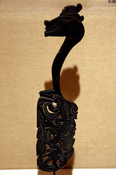 Dyak carved wooden tun-tun (pig trap stick) from Indonesian Borneo at Utah Museum of Fine Art. Salt Lake City, UT.
