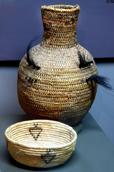 Southern Paiute coiled water bottle & tray (late 1800s) at Utah Museum of Natural History. Salt Lake City, UT.