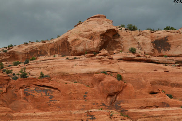 Pitted rocks along Highway US191 south of Moab. UT.