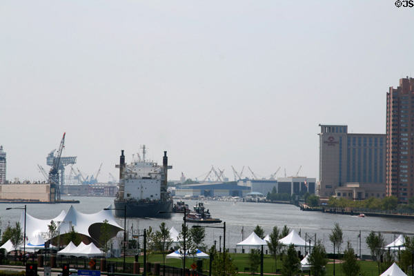 Energy Enterprise ship from New Orleans pushed by tugs in Norfolk harbor. Norfolk, VA.
