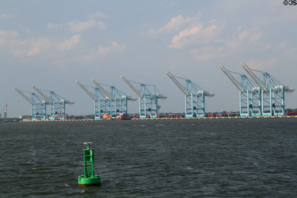 Container port cranes in Norfolk harbor. Norfolk, VA.