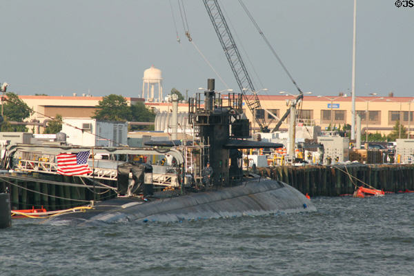 Nuclear submarine at Naval Station Norfolk. Norfolk, VA.