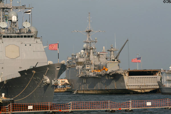 USS Normandy (CG-60) & USS Nashville (LPD-13) at Naval Station Norfolk. Norfolk, VA.
