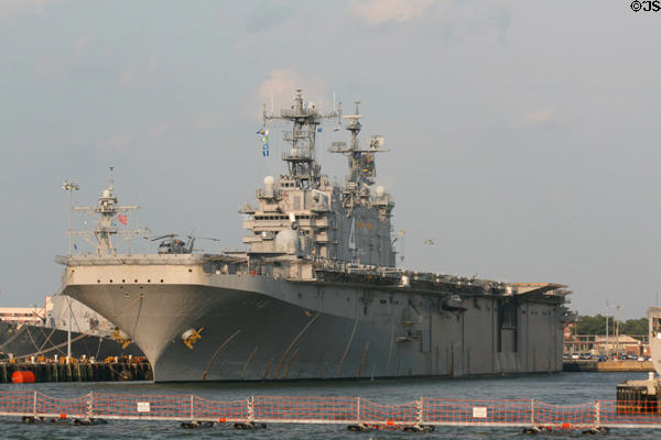 USS Boxer (LHD-4) Wasp-class amphibious assault ship at Naval Station Norfolk. Norfolk, VA.