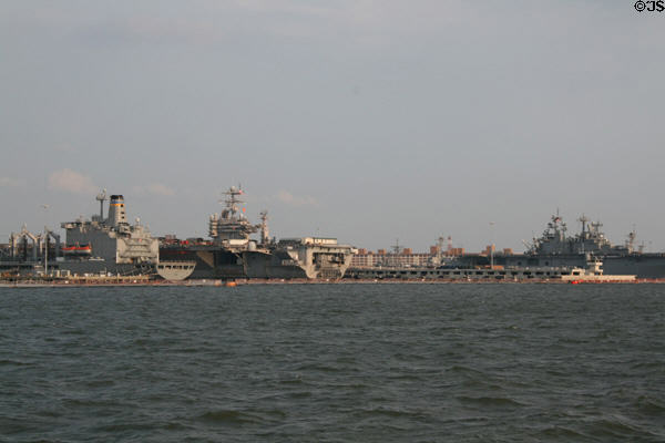 US Naval ships docked at Naval Station Norfolk. Norfolk, VA.